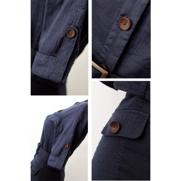 Navy Belted Button Down Safari Utility Shirt Dress - Picture 5 of 8